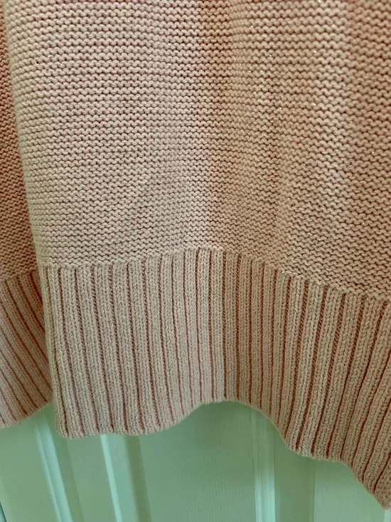 Chaps Pink Cable Knit Sweater Silver Metallic Thread Size Large - Picture 8 of 9